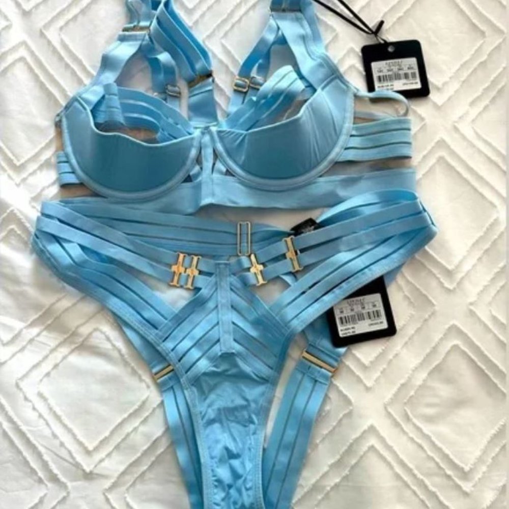 Honey Birdette Linda C blue Bra and bottoms set NWT